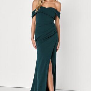 Lulus High-class Presence Emerald Green Off-the-shoulder Maxi Dress - Size S